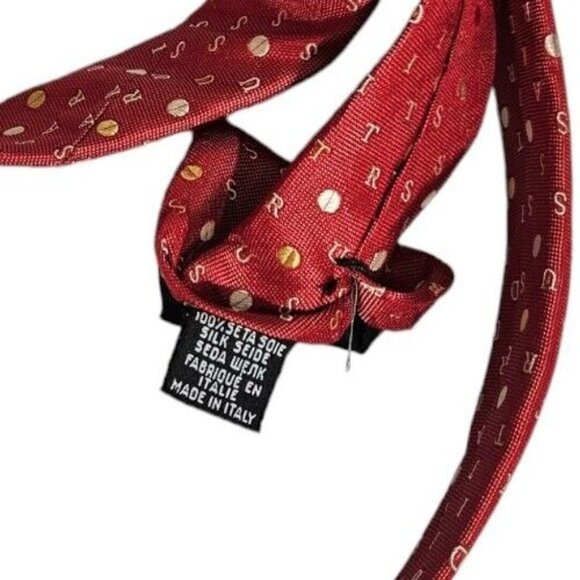 TRUSSARDI Men's 100% Silk Necktie LUXURY Tie Red Monogram W:3.7" EUC - Picture 3 of 3